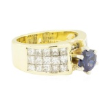 3.68 ctw Round Brilliant Blue Sapphire And Diamond Ring - 18KT Yellow Gold
