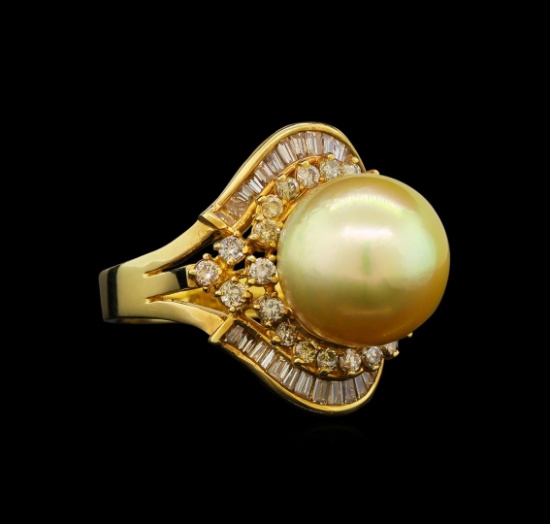 14KT Yellow Gold Pearl and Diamond Ring