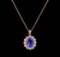 3.80 ctw Tanzanite and Diamond Pendant With Chain - 14KT Rose Gold