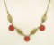 14k Solid Gold Ox Blood Red Coral Open Work Collar Necklace