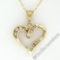10kt Yellow Gold 0.26 ctw Channel Set Round Diamond Open Heart Pendant Necklace