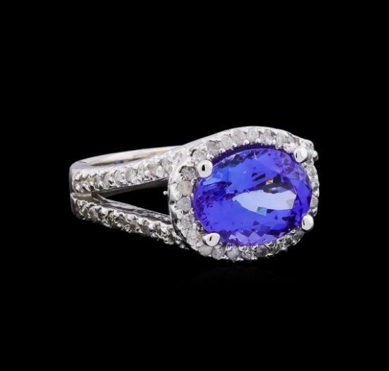 3.77 ctw Tanzanite and Diamond Ring - 14KT White Gold