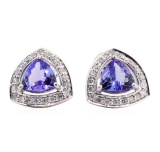 1.79 ctw Tanzanite and Diamond Earrings - 14KT White Gold