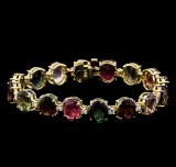 35.00 ctw Multi-Color Tourmaline and Diamond Bracelet - 14KT Yellow Gold