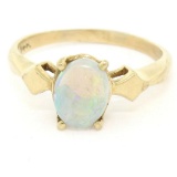 Vintage 14K Yellow Gold 0.65 ctw Petite Oval Cabochon Opal Solitaire Ring Size 6