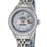 Rolex Ladies Stainless Steel Pink MOP Baguette Diamond Datejust Wristwatch