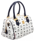 MCM Navy & White Vintage Visetos Coated Canvas Leather Boston Bag