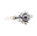 0.40 ctw Diamond and 7mm Dyed Black Pearl Ring - 14KT White Gold