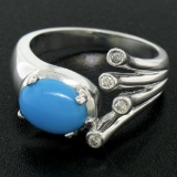 14kt White Gold 1.23 ctw Cabochon Turquoise and Diamond Cocktail Ring