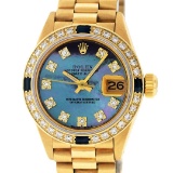 Rolex Ladies 18K Yellow Gold Sapphire And Tahitian MOP Diamond President Wristwa