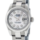 Rolex Ladies Stainless Steel Mother Of Pearl Diamond Quickset Datejust Wristwatc