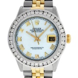 Rolex Mens 2 Tone MOP Roman 3 ctw Channel Set Diamond Datejust Wristwatch
