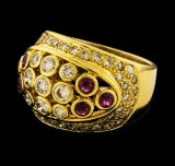 Ruby and Diamond Ring - 18KT Yellow Gold