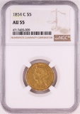 1854-C $5 Liberty Head Half Eagle Gold Coin NGC AU55