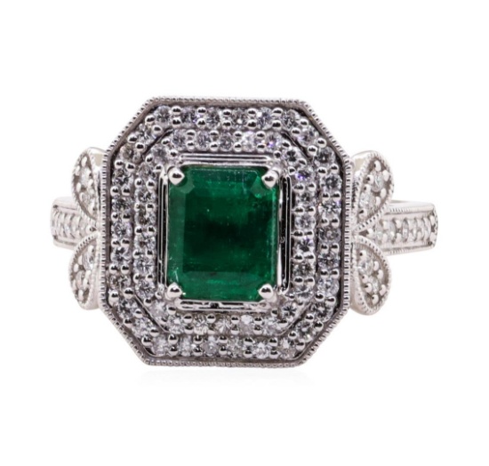 1.15 ctw Emerald and Diamond Ring - 18KT White Gold