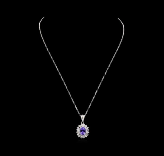2.48 ctw Tanzanite and Diamond Pendant With Chain - 14KT White Gold