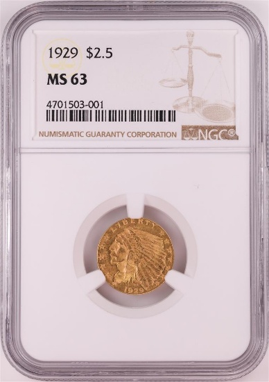 1929 $2.5 Indian Head Quarter Eagle Gold Coin NGC MS63