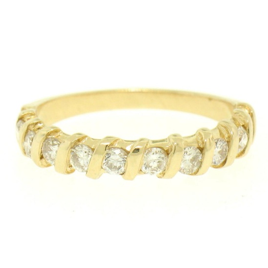 14k Yellow Gold .60 ctw G/H VS2 Bar Set Round Brilliant Diamond Band Ring