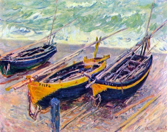 Claude Monet - Three Fishing Boats in Eretrat
