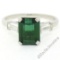 Vintage 18kt White Gold 2.62 ctw Green Tourmaline Solitaire and Diamond Ring