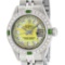 Rolex Ladies Stainless Steel Yellow MOP Emerald & Diamond Datejust Wristwatch