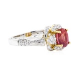 2.37 ctw Oval Mixed Orange Sapphire And Round Brilliant Cut Diamond Ring - 18KT