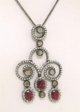 18k Black Gold 4.39 ctw Rose Diamond & Blood Ruby Necklace