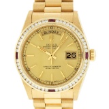 Rolex Mens 18K Yellow Gold Champagne Index & Ruby Quickset President Wristwatch