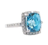 8.07 ctw Blue Zircon and Diamond Ring - 14KT White Gold