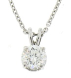 14k White Gold 0.55 ctw Round F SI1 Diamond Solitaire Pendant w/ Cable Chain