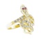 0.70 ctw Ruby and Cubic Zirconia Snake Ring - 14KT Yellow Gold