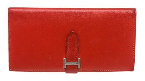 Hermes Red Box Leather Bearn Wallet