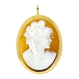 Antique 18kt Yellow Gold Carved Shell Cameo Twisted Wire Frame Pendant Brooch
