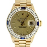 Rolex Ladies 18K Yellow Gold Sapphire And Champagne Index President Wristwatch W