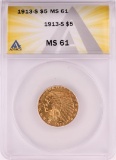 1913-S $5 Indian Head Half Eagle Gold Coin ANACS MS61