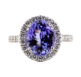 4.46 ctw Tanzanite and Diamond Ring - Platinum