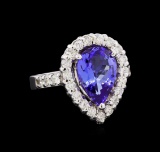 3.10 ctw Tanzanite and Diamond Ring - 14KT White Gold