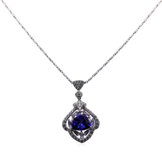 3.47 ctw Tanzanite and Diamond Pendant With Chain - 18KT White Gold