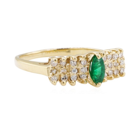 0.50 ctw Diamond and Emerald Ring - 14KT Yellow Gold