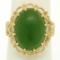 14k Yellow Gold Prong Set Cabochon Olive Green Nephrite Jade Twisted Wire Ring