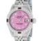 Rolex Ladies Stainless Steel Quickset Pink Diamond & Ruby Wristwatch 26MM