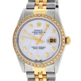 Rolex Mens 2 Tone Mother Of Pearl Diamond 36MM Oyster Perpetaul Datejust