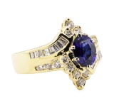 2.15 ctw Blue Sapphire And Diamond Ring - 14KT Yellow Gold
