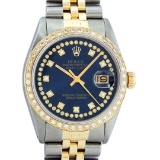 Rolex Mens 2 Tone Blue String VS Diamond Datejust Wristwatch Oyster Perpetual