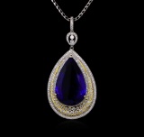 18KT White Gold GIA Certified 69.66 ctw Tanzanite and Diamond Pendant With Chain