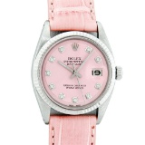 Rolex Stainless Steel Pink Diamond 36MM Datejust Wristwatch With Pink Leather St