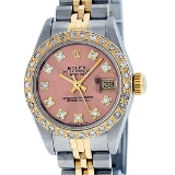 Rolex Ladies 2 Tone Salmon Diamond Oyster Perpetual Datejust Wristwatch