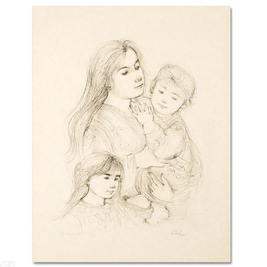 "Robert with Mother and Sister" Limited Edition Lithograph by Edna Hibel (1917-2