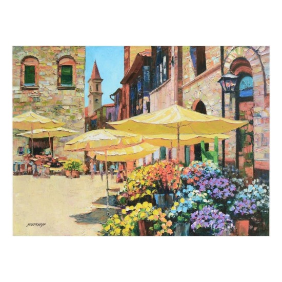 Howard Behrens (1933-2014), "Siena Flower Market" Limited Edition on Canvas, Num