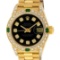 Rolex Ladies 18K Yellow Gold Black Diamond And Emerald President With Rolex Box